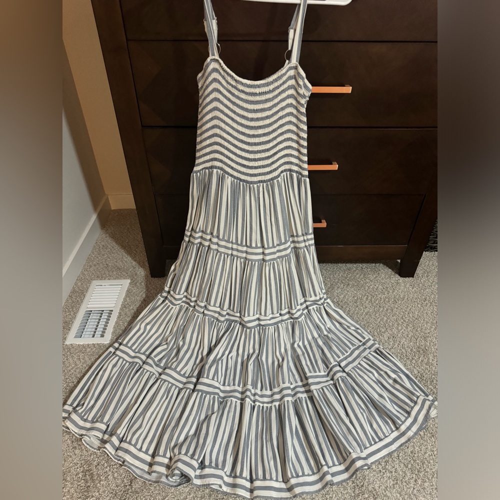 Blue and white the striped baby doll midi dress